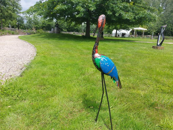 stork bird handcrafted in zimbabwe, birds of zim, scrapmetal art, yard art, garden decoration