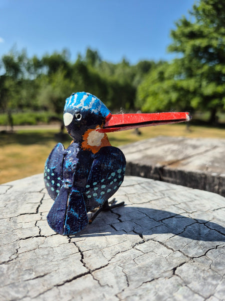 ijsvogel, kingfisher, metal birds of zimbabwe, unieke vogels in metaal, wereldbeeld hamme, beeldentuin, tuinbeelden