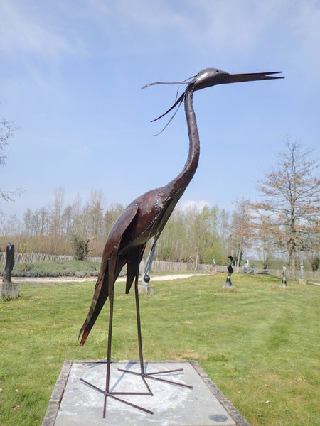 tuinbeeld reiger in metaal, birds of zimbabwe, wereldbeeld beeldentuin en galerij