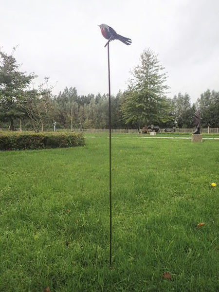 robin on stick, metal birds, metalen vogel op prikker, tuindecoratie, vogels van Zimbabwe