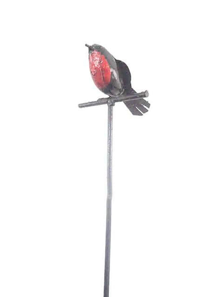 roodborstje op prikker, robin on stick, metal birds from zimbabwe, vogels van zimbabwe