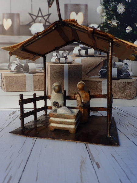 kerststalletje in steen en metaal, unieke kerstset, origineel handwerk zimbabwe