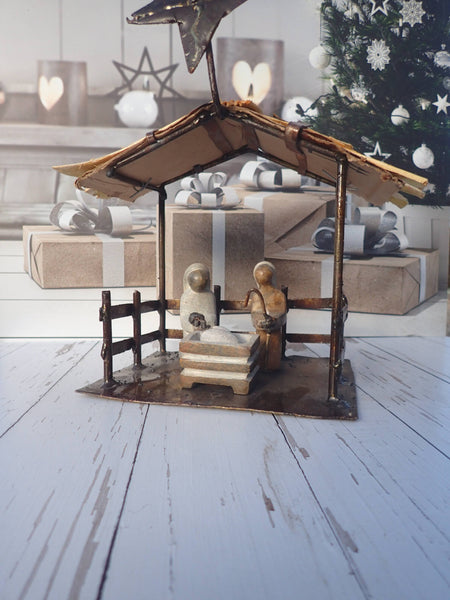 kerststalletje in steen en metaal, unieke kerstset, origineel handwerk zimbabwe