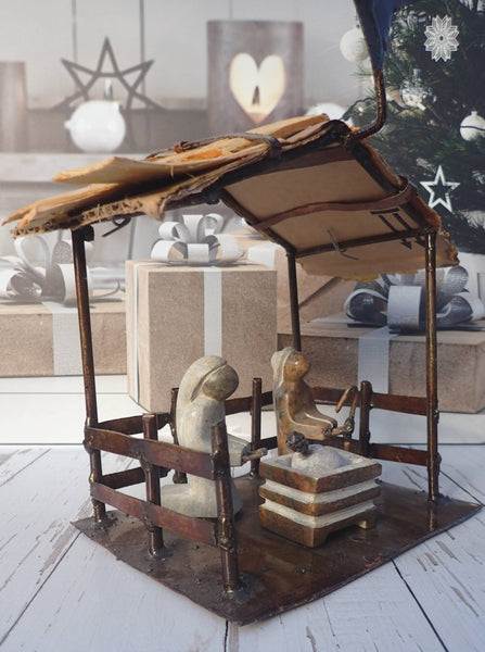 kerststalletje in steen en metaal, unieke kerstset, origineel handwerk zimbabwe