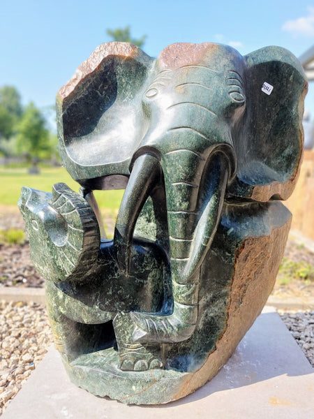 Tuinbeeld : massieve olifant, moeder en kind