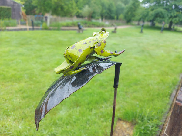 Kikker op blad, tuinprikker