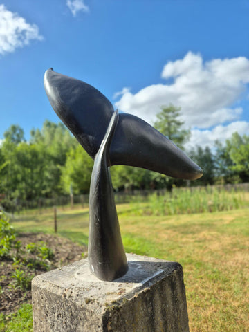 walvisstaart in steen, beeldhouwwerk natuursteen, tuinbeeld, abstracte vormgeving, shona kunst zimbabwe