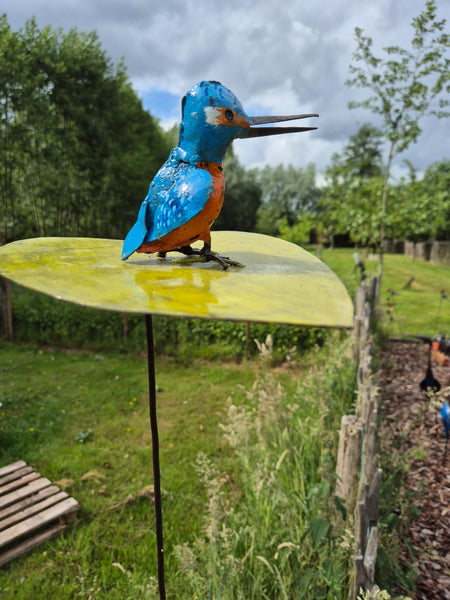 tuinprikker, ijsvogel op blad, unieke tuindeco