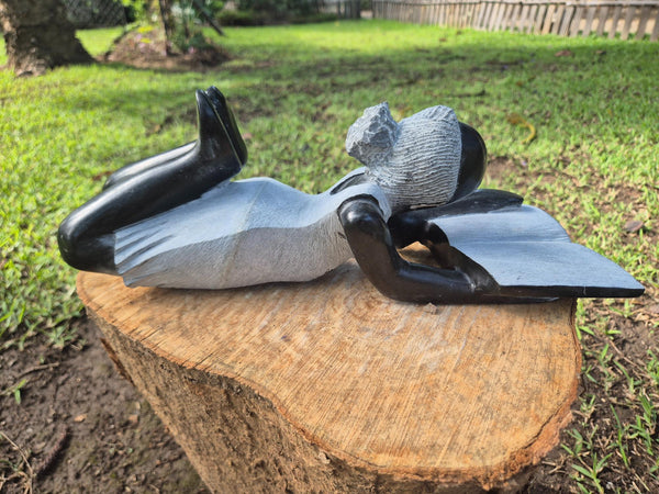 shona art zimbabwe, book reading girl