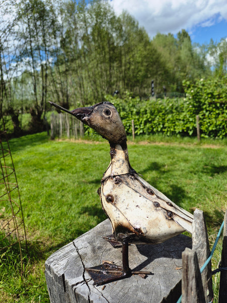 tuinbeelden, ganzen in metaal, recyclage, uniek