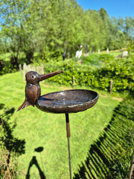 vogel voeder bakje met ijsvogel op, tuinprikker, gerecycleerd metaal