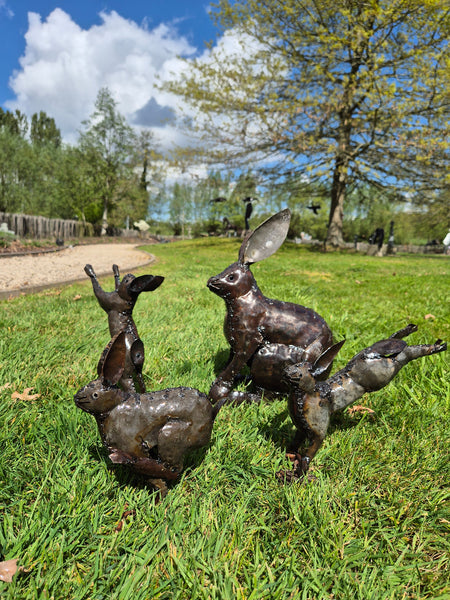bunnies in metal garden decoration, unique garden art