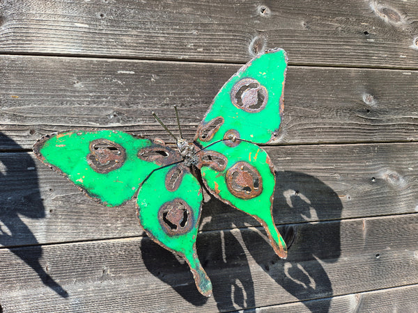 groene vlinder in metaal xl, wanddecoratie, garden decor, metal art