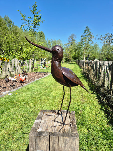 kluut in metaal, tuinbeeld vogel in recyclage metaal