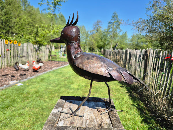 lapwing in metal, garden ornament, wereldbeeld belgium