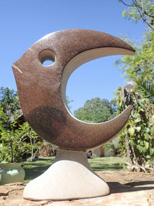 moonface in steen, stone sculpture, Zimbabwe art