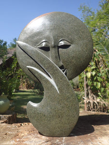 rond hoofd beeldhouwwerk, serpentijn, Zimbabwe kunst