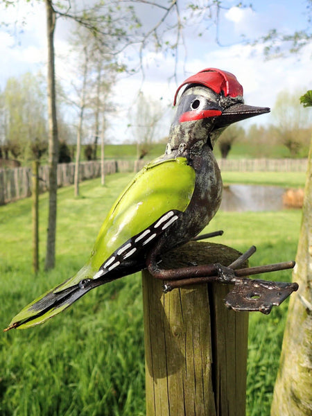 woodpecker, recycled art
